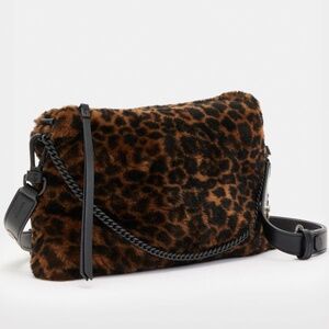 NWOT AllSaints Eve Genuine Shearling Leopard Shoulder Crossbody Bag Clutch